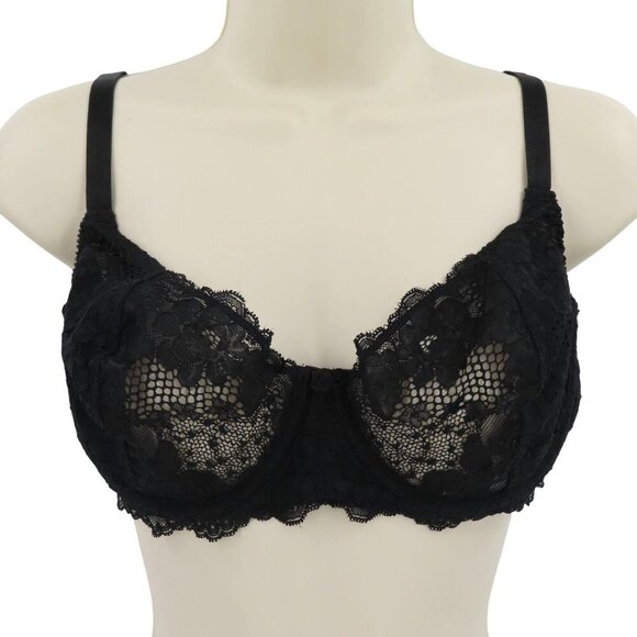 Victorias Secret 38D Bra Black Floral Flower Lace Sheer Underwire Unlined 1990s - Picture 1 of 13